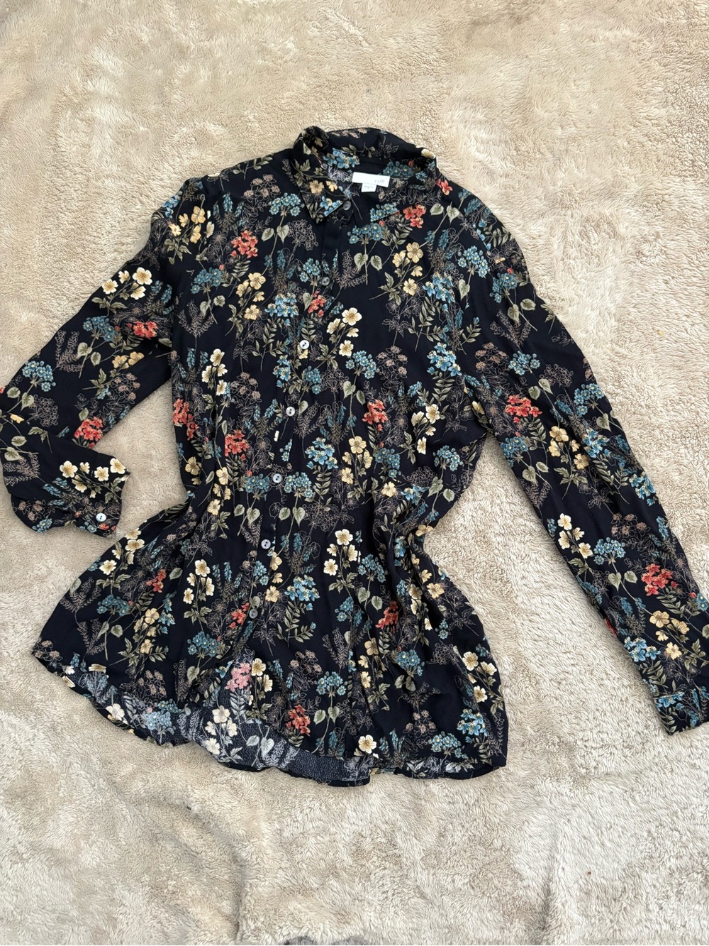 J. Jill Black Floral Button-Down Blouse Size Small